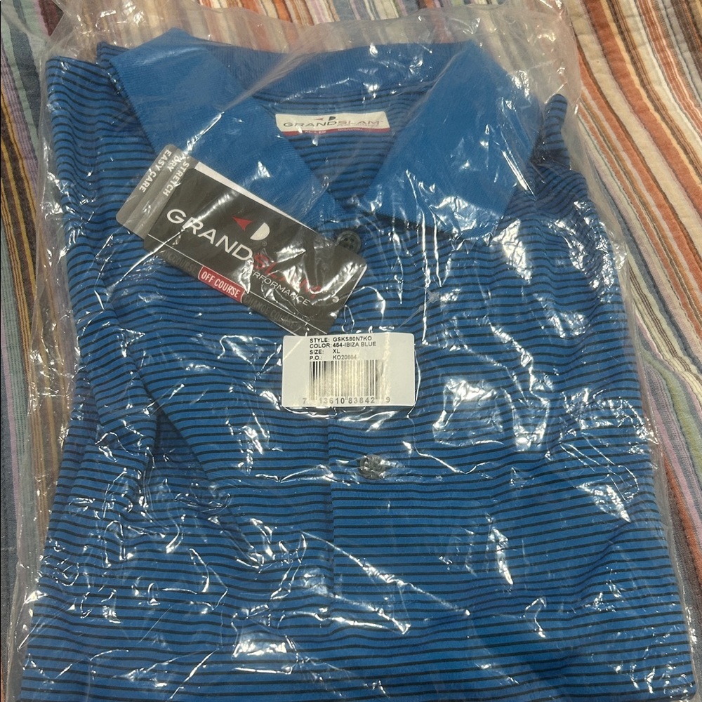 Grand Slam Men’s Royal Blue Polo with Black Stripes